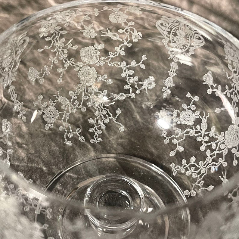 Vintage Etched Clear Glass Stemmed Rose Bowl Vase | Etsy