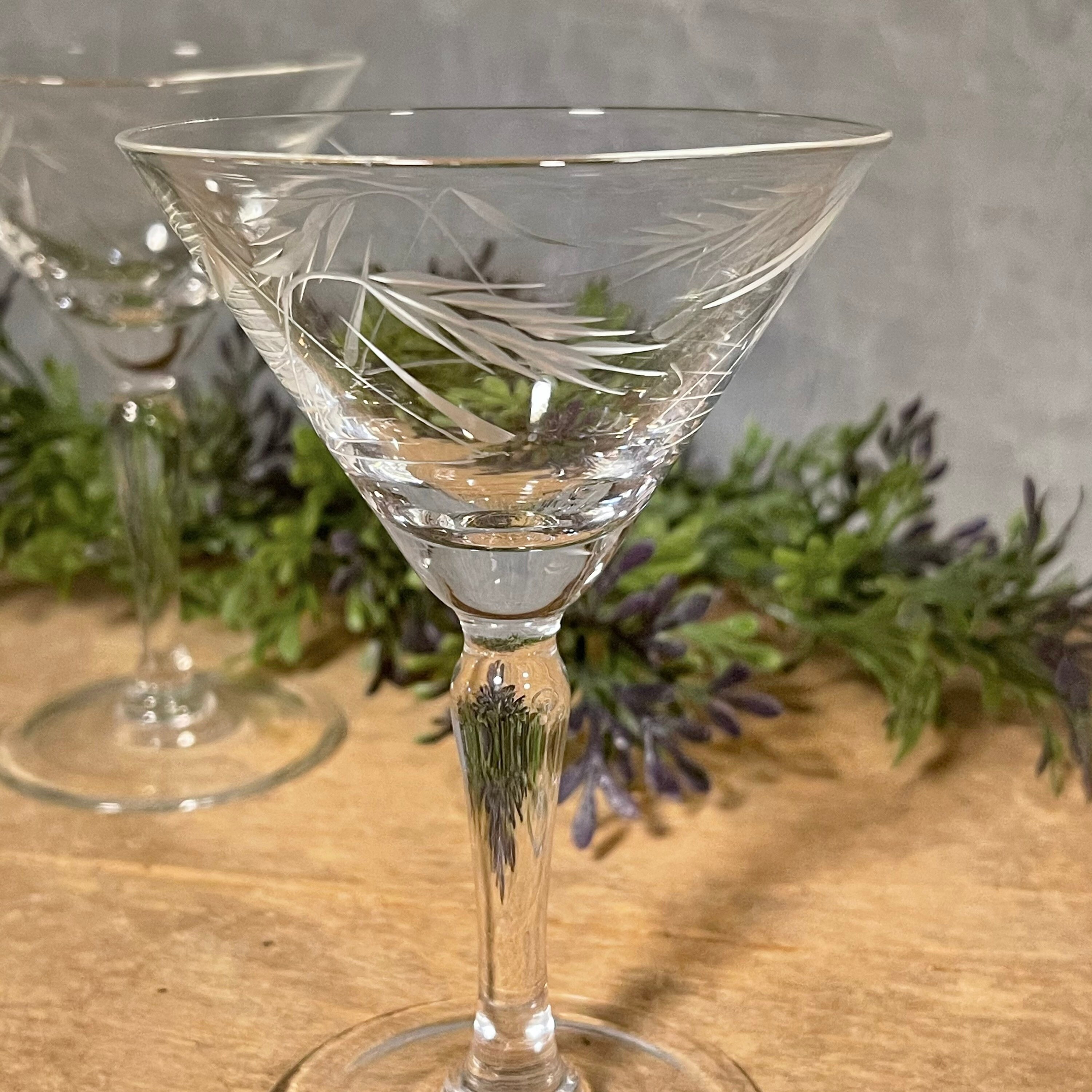 Kitchen, Midcentury Short Martini Glasses W Gold Wheat Pattern 4