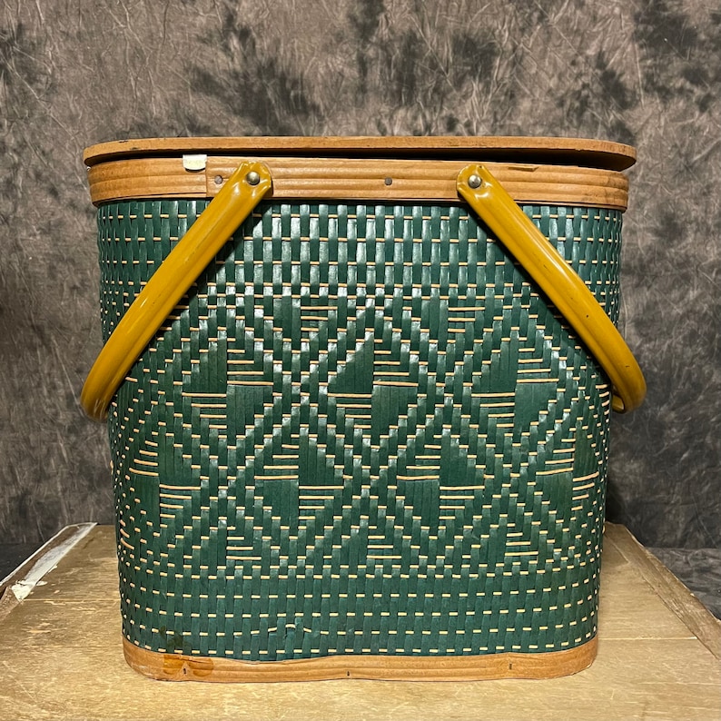 Vintage Square Green Picnic Basket 1970s Hawkeye Americas Etsy