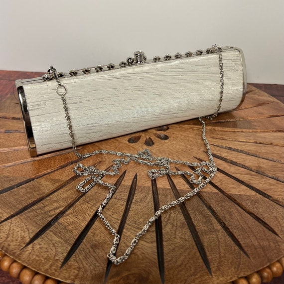 Vintage Evening Bag, White, Silver and Rhinestone… - image 3