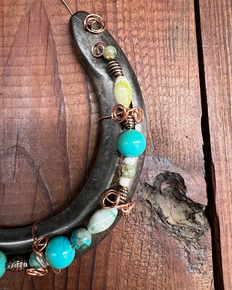 Beaded Horseshoe Turquoise Beads Copper Pendant Decorative Etsy