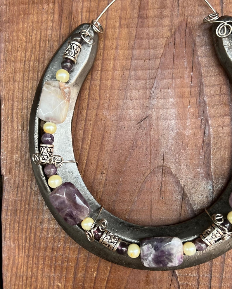 Beaded Horseshoe Purple Marbled Beads Pearl Beads Silver Etsy