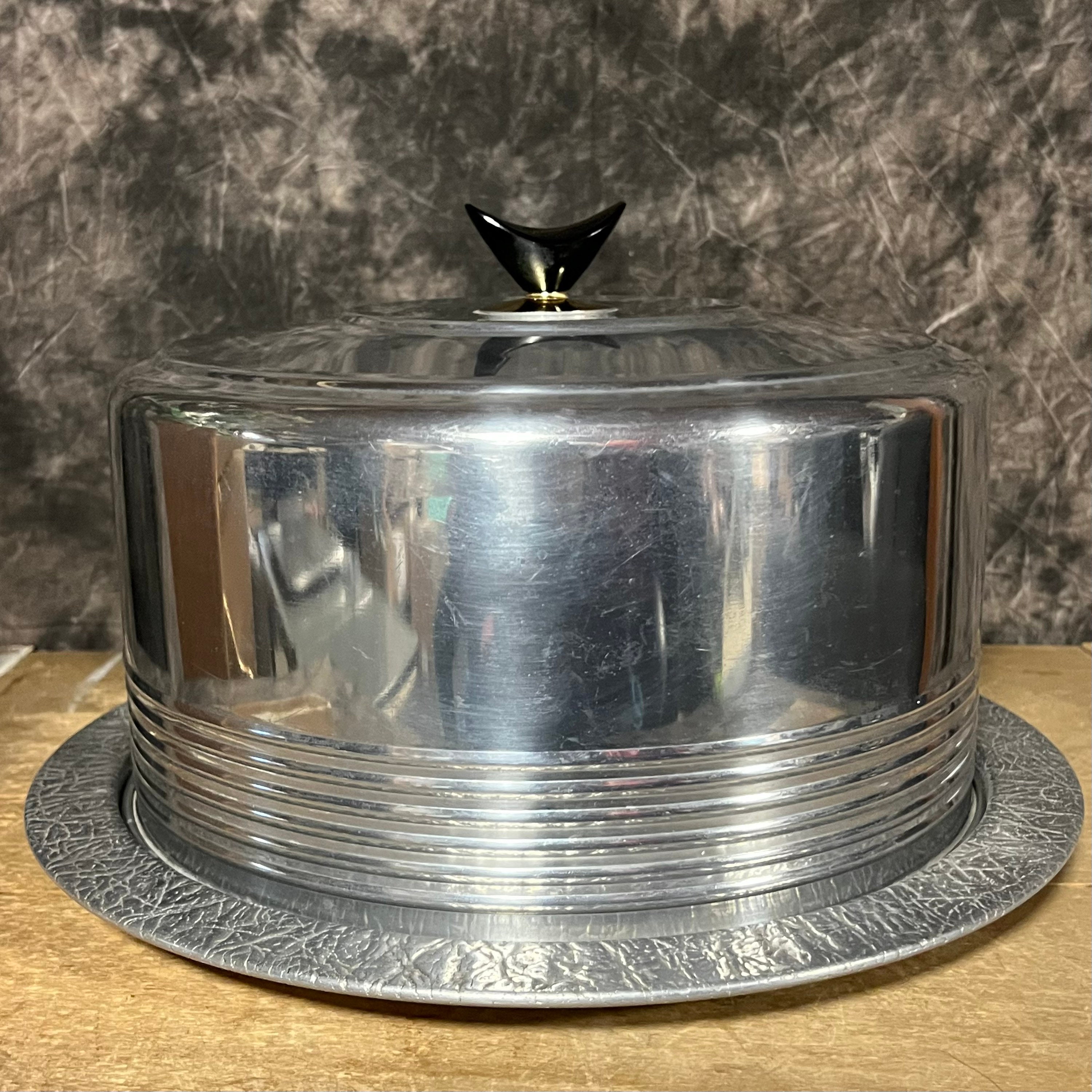 Vintage Cake Server, Chrome Dome With Atomic Handle and Aluminum