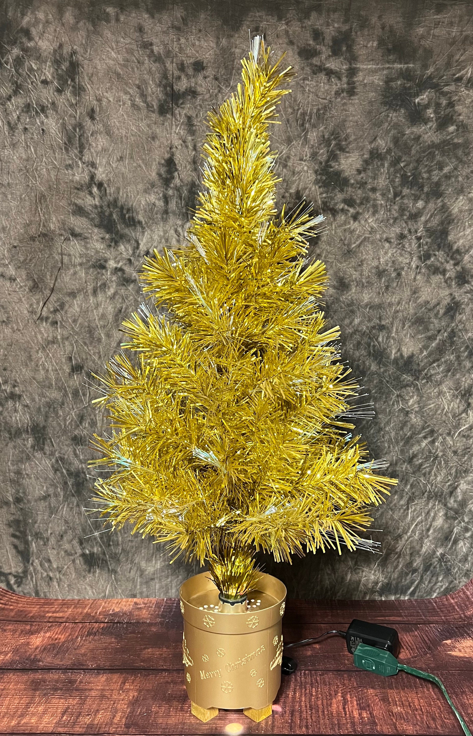 Vintage Gold Fiber Optic Christmas Tree, Tinsel Christmas Tree