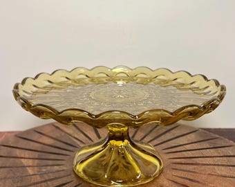 Vintage Fairfield Amber Glass Pedestal Cake Stand, Anchor Hocking Amber Glass Cake Server, Amber Cake Plate