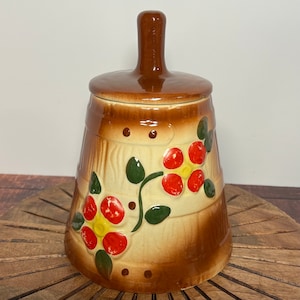 Vintage McCoy Cookie Jar, Butter Churn With Flowers Cookie Jar, McCoy USA Cookie Jar