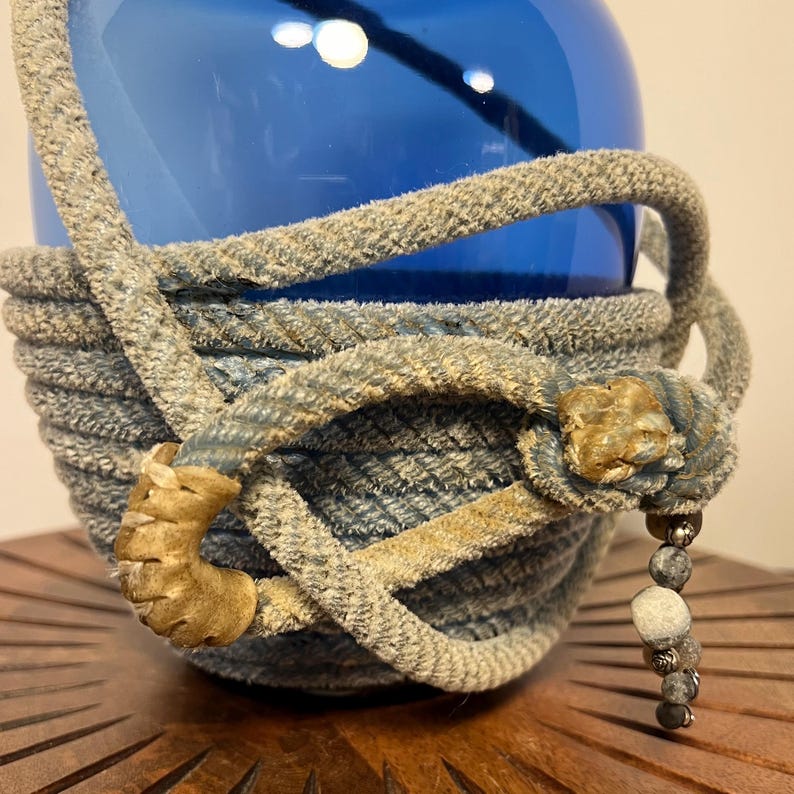 Lariat Rope Wrapped Blue Glass Vase, Lariat Vase, Blue Vase, Spring ...