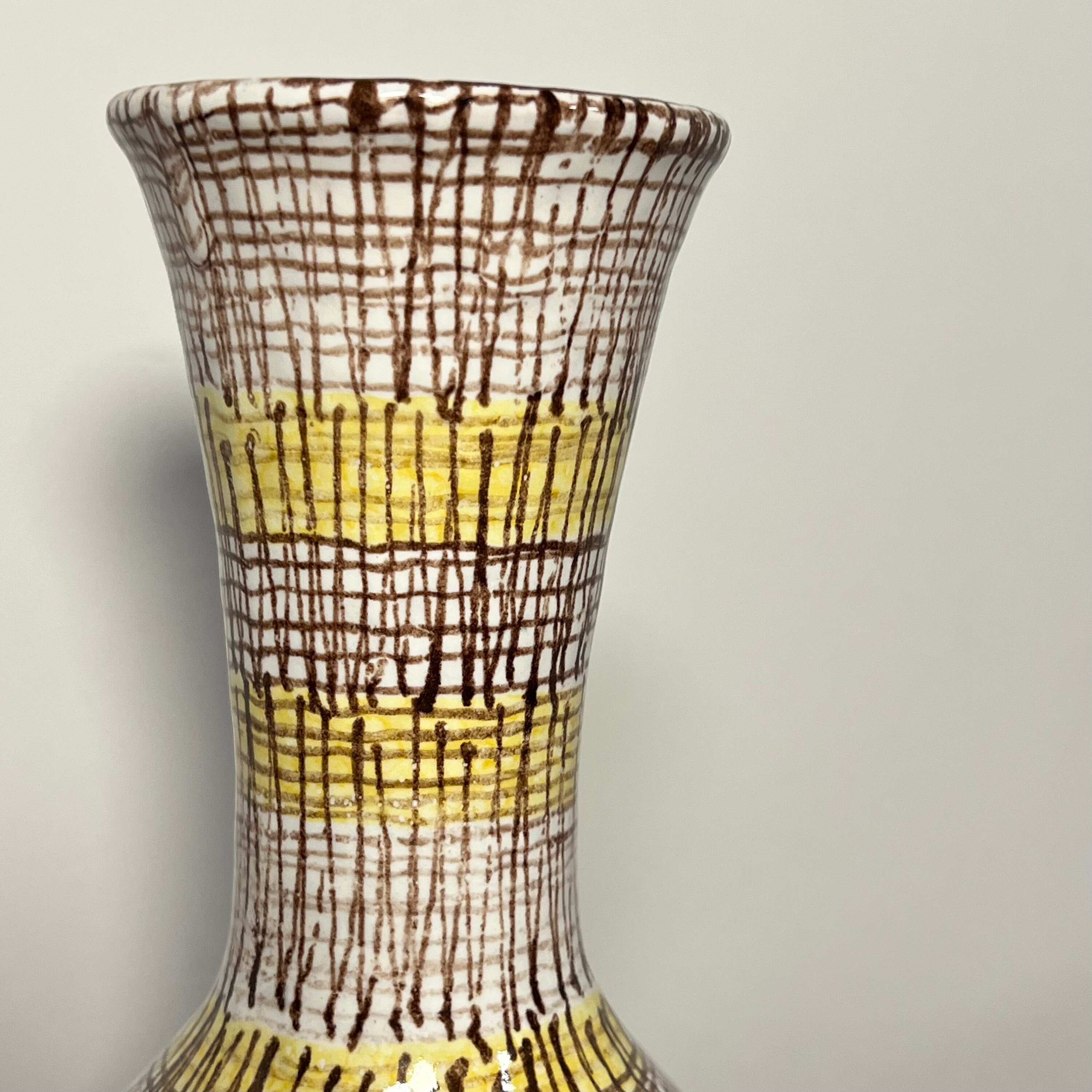 Vintage Hand Painted Vase, Italy 463 White, Brown and Yellow Vase