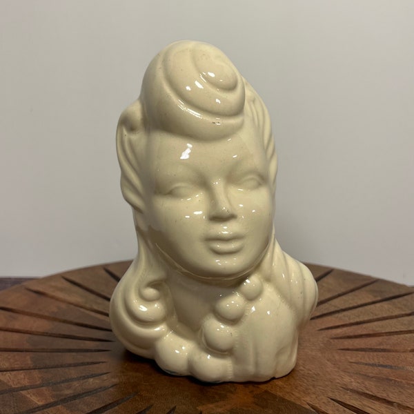 Vintage Glamour Girl Lady Head Vase, White Ceramic Lady Head Vase