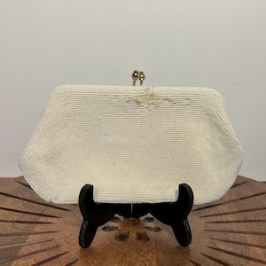 Vintage Beaded Evening Clutch, White Seed Bead Beaded Evening Bag, Vintage Purse