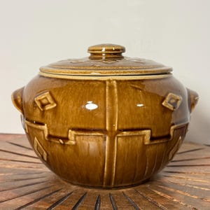Vintage Monmouth Western Navajo Bean Pot Covered Dish, Stoneware Cookie Jar, Diamond Pattern, Monmouth Covered Crock