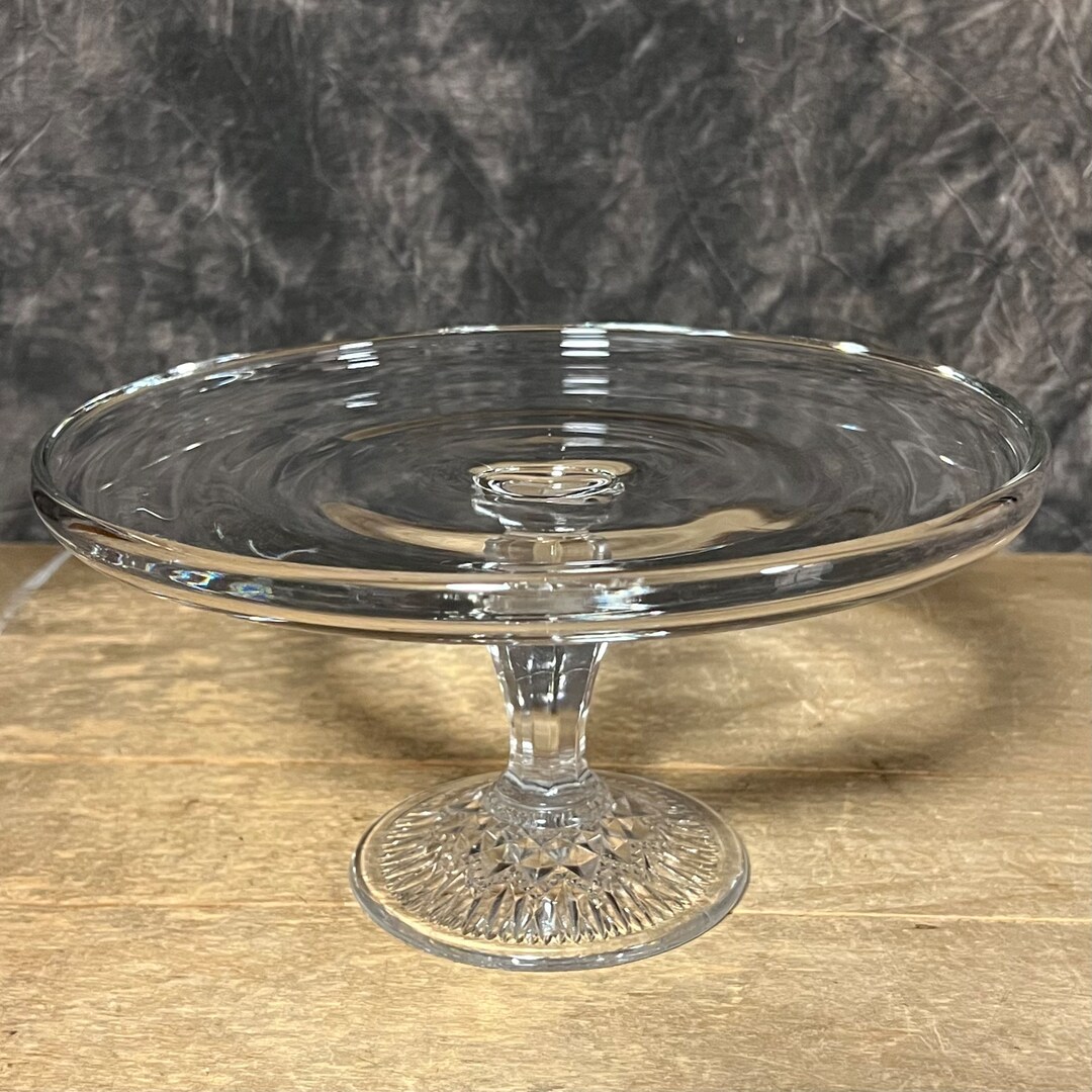 Vintage Clear Glass Pedestal Cake Stand Cut Glass Cake Stand Etsy