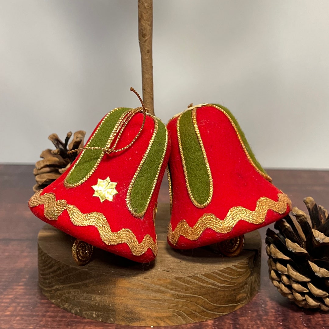Red - Bell - Hand Embroidered Felt Christmas Decor Ornament 36 main image 1