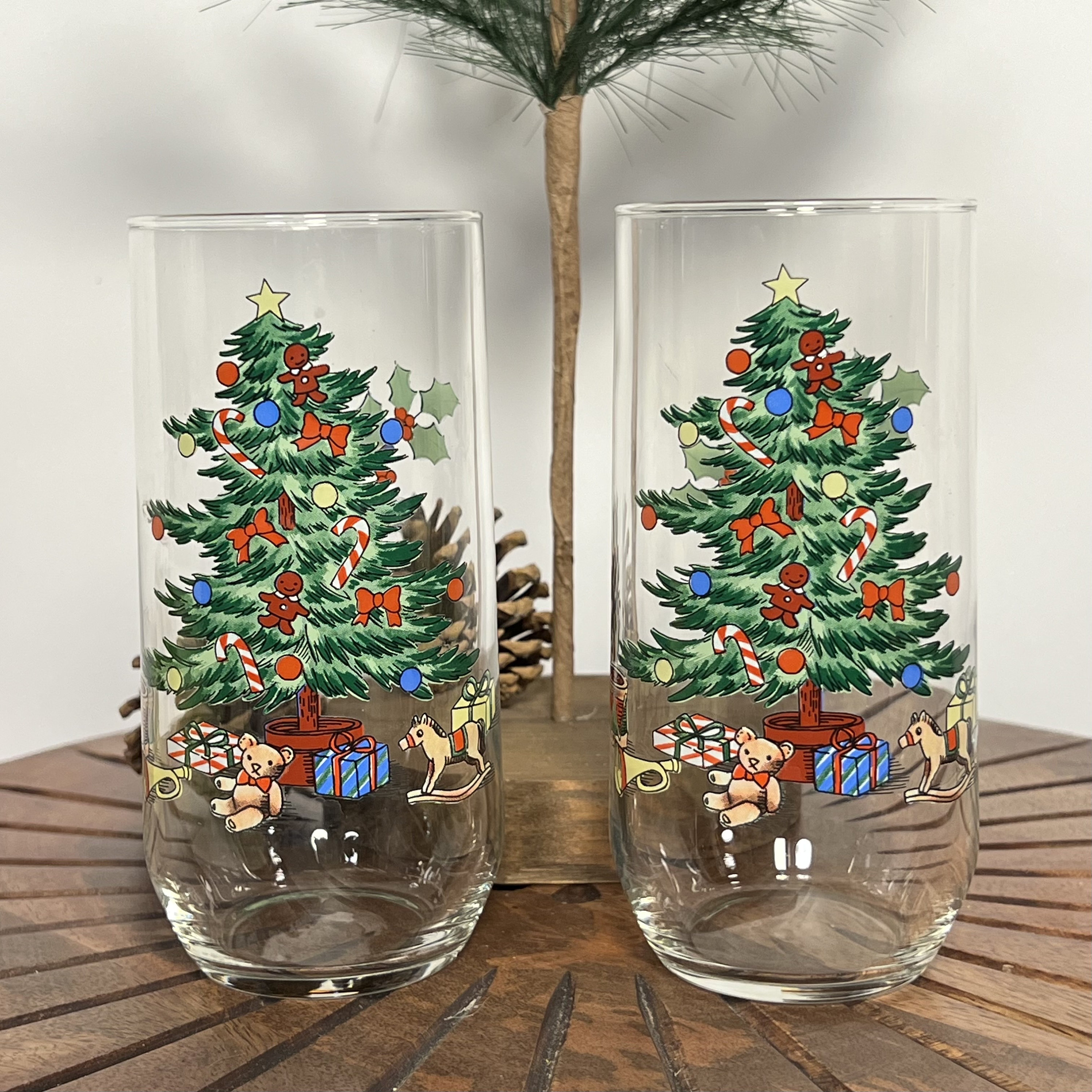 Vintage Luminarc CHRISTMAS TREE NOEL 16 oz Drinking Glasses Tumbler ~ Set  of 8