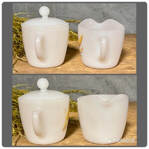 Vintage Fire King Milk Glass Wheat Pattern Sugar and Creamer Set image 6