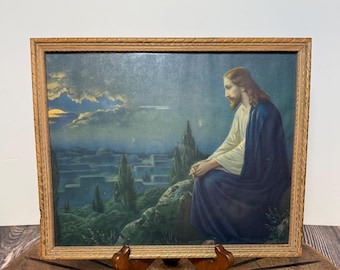 Vintage Print of “Christ On Mount Olive,” Antique Lithograph, Jesus on Mount Olive, Vintage Litho, Framed Print