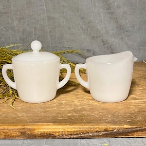 Vintage Fire King Milk Glass Wheat Pattern Sugar and Creamer Set image 5