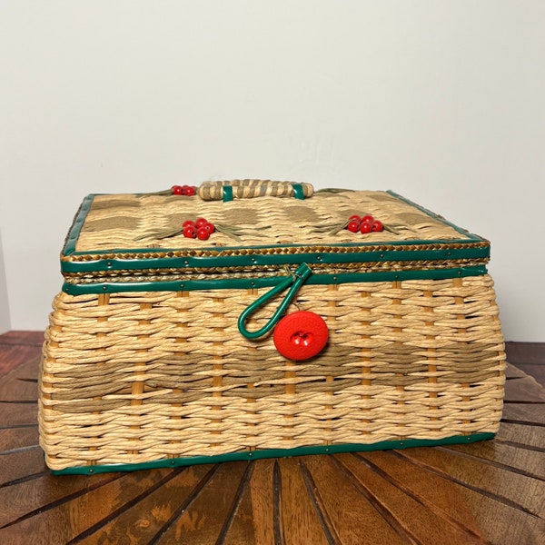 Vintage Wicker Sewing Basket, Small Woven Sewing Box