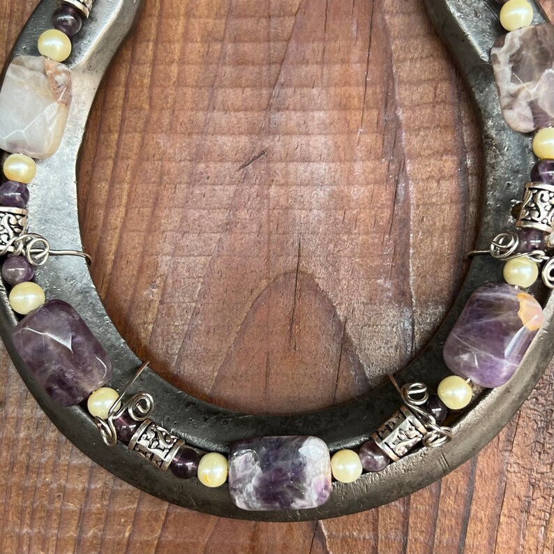 Beaded Horseshoe Purple Marbled Beads Pearl Beads Silver Etsy