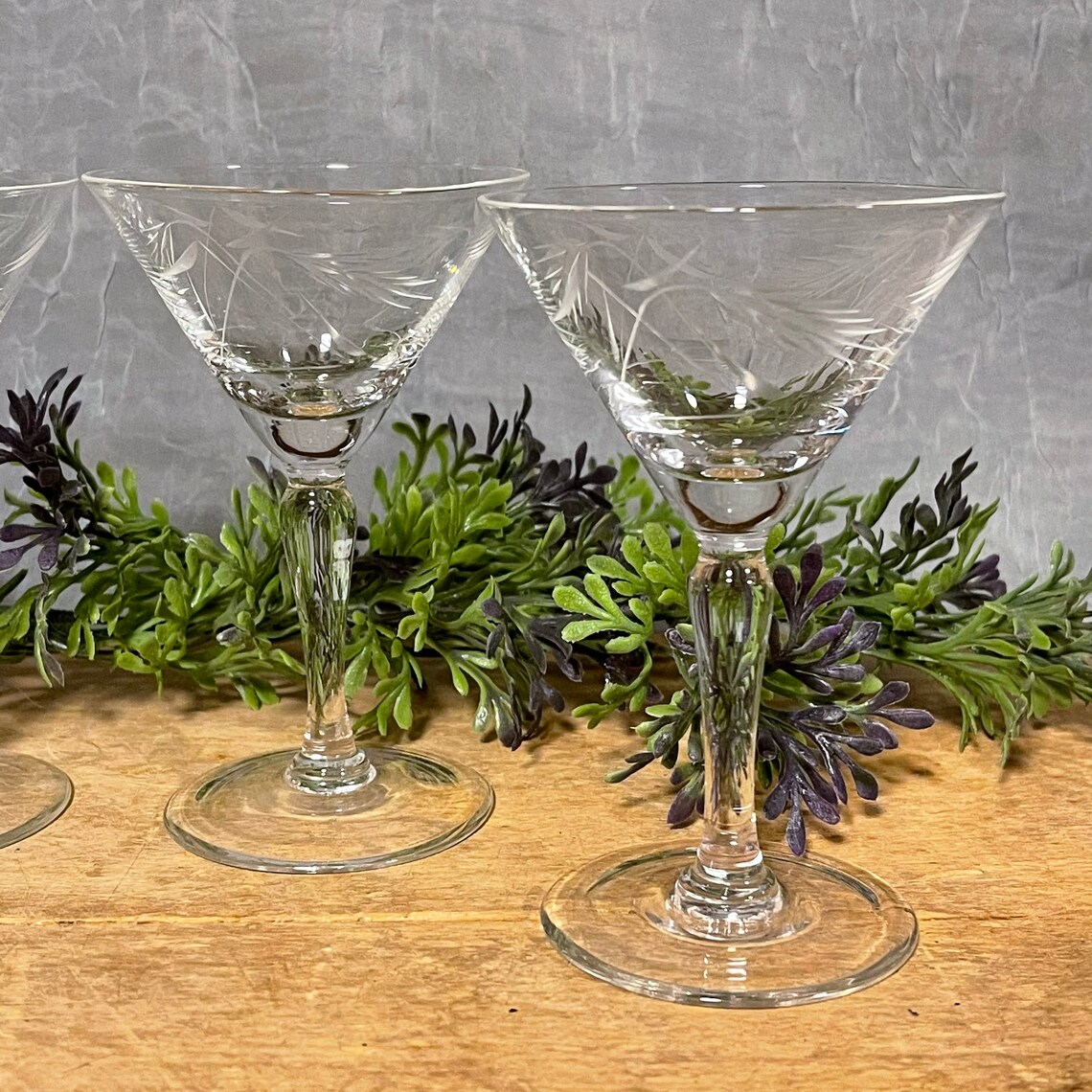 Wheat Pattern Etched Martini Glasses Set of 4 Etched Glass Etsy