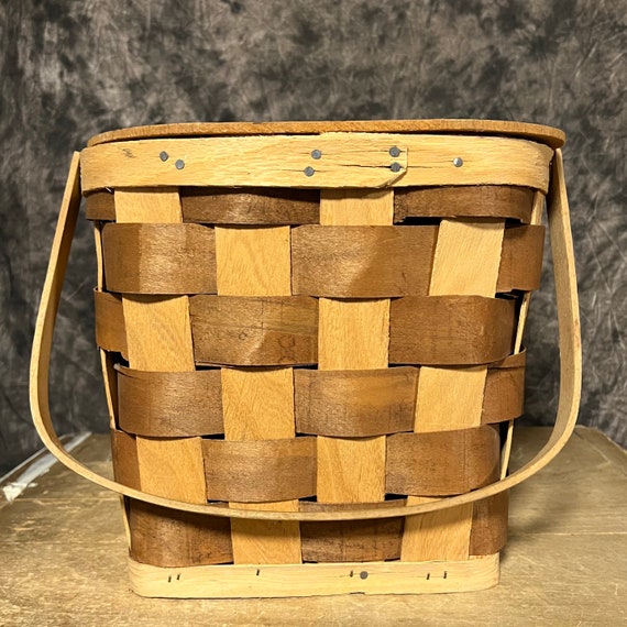 Vintage Picnic Basket, Wood Slat Basket, Basket with … Gem