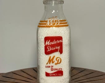 Vintage Modern Dairy Quart Milk Bottle, Modern Dairy Milk Bottle, Vintage Dairy Farm Bottle, Illinois Dairy Bottle