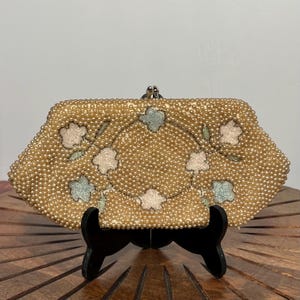 Vintage Pearl Beaded Evening Clutch, Floral Pattern Beaded Evening Bag, Vintage Purse