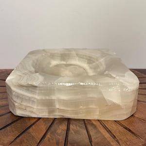 Large Vintage Onyx Marble Square Ashtray, Natural Stone Hand Carved 8” Ashtray, Vintage Ashtray
