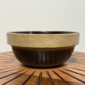 Vintage Salt Glaze Crock Bowl With Brown Bottom, Stoneware Yellow Ware Mixing Bowl, Batter Bowl, Dough Bowl