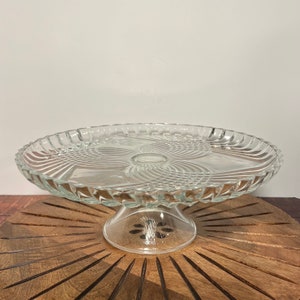 Vintage Cut Glass Pedestal Cake Stand, Fan Pattern, Clear Glass Pedestal Cake Stand, 12 inch