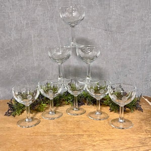 Vintage Etched Cordial Stemware, Retro Etched Dot Barware, Set of 8 Cordial Glasses