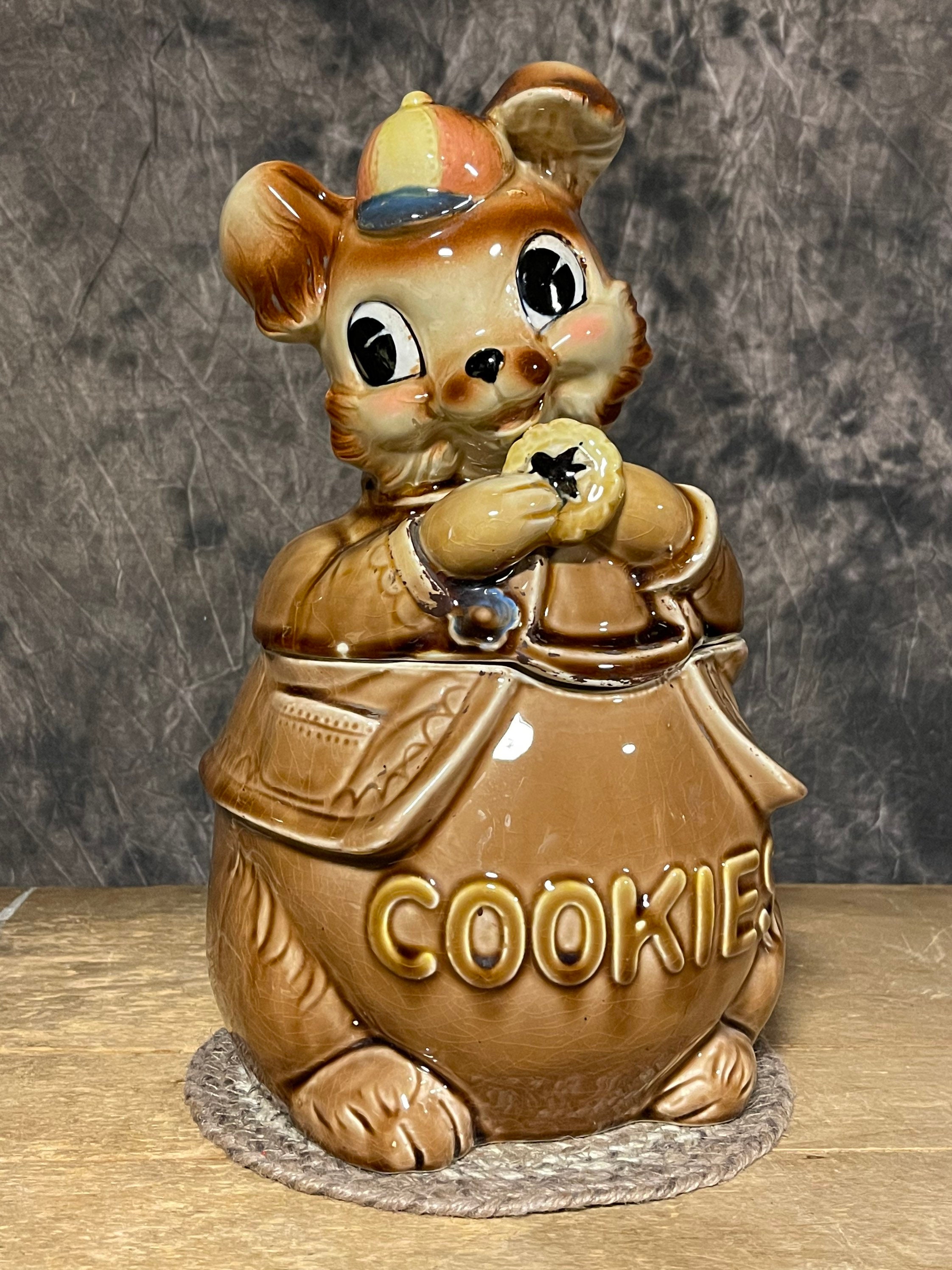 AIZOEVCN Flowers Rabbit Embossed Small Ceramic Cookie Jar 180ml, 3 W x 4.8  H Handmade Cute Print Candy Jars, Vintage Decorative Cookie Jars for