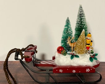 Vintage Christmas Decor, Bottle Brush Tree, Nutcracker, Vintage