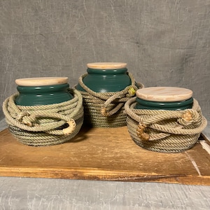 Green Canister Set, Lariat Wrapped Canisters with Lids