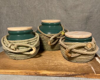 Green Canister Set, Lariat Wrapped Canisters with Lids