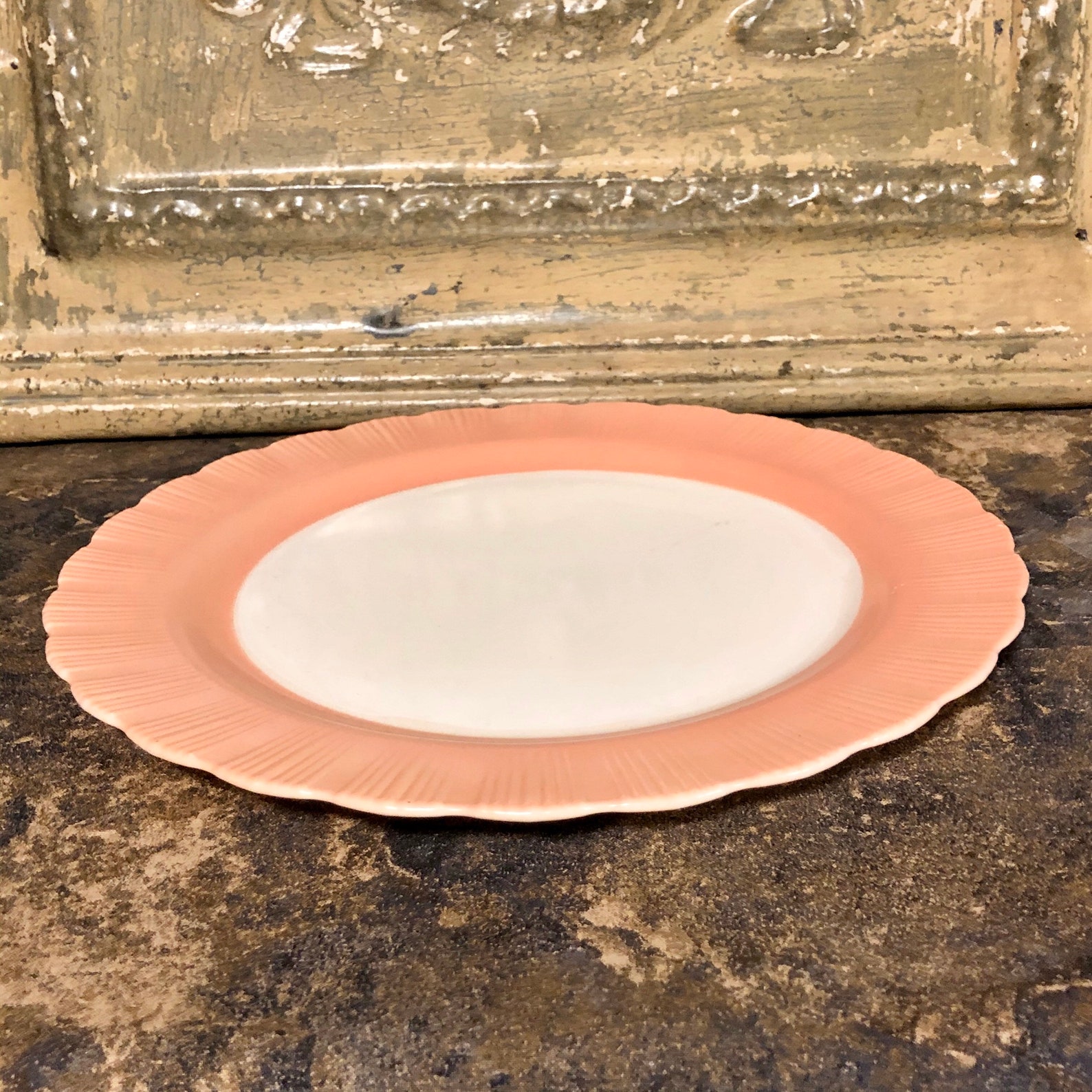 Vintage Milk Glass Charger Cake Plate With Pink Ruffle Rim Etsy