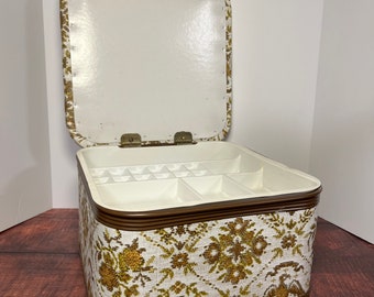 Vintage Redmon Square Sewing Box, Vinyl Covered Sewing Box With Tray, Contact for Shipping Options