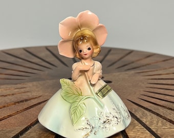 Vintage Josef Originals Figurine, Mighty Like A Rose, California Originals, Rare Josef, Girl with Flower Umbrella