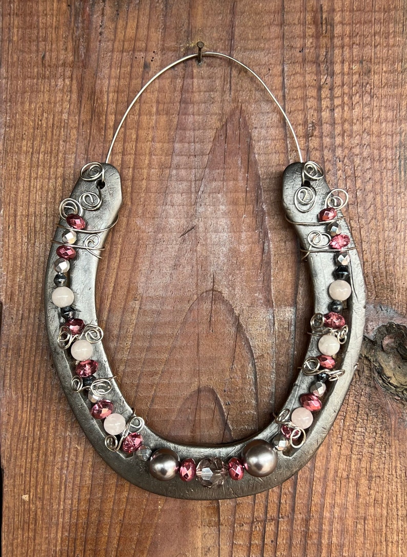 Beaded Horseshoe Pink Beads Pearl Beads Silver Beads Etsy