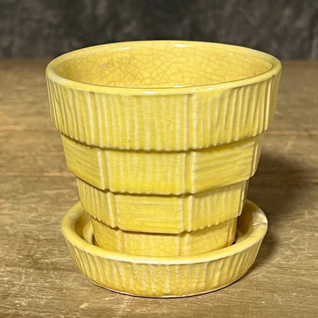 Vintage Mccoy Pottery Yellow Basket Weave Planter USA Mccoy Etsy