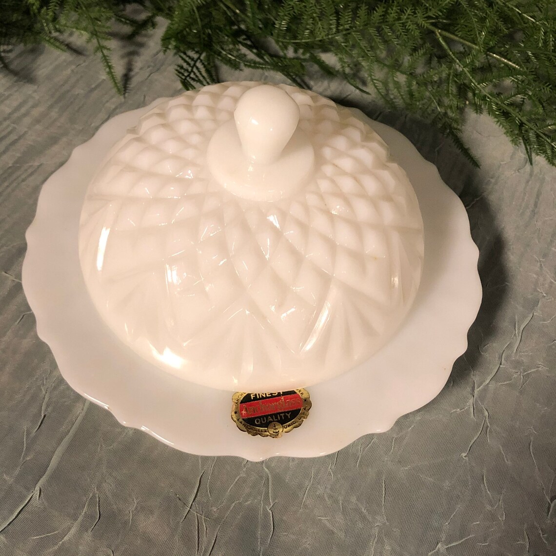 Vintage Anchor Hocking Milk Glass Round Covered Butter Dish Etsy