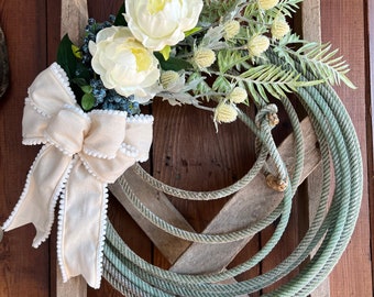 Lariat Rope Wreath, Spring Wreath, Summer Floral Wreath, Peony Wreath