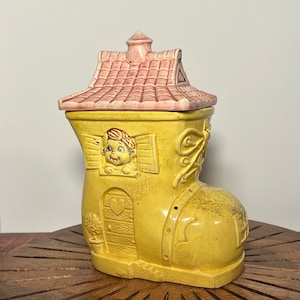 Vintage Yellow Boot Cookie Jar, Nursery Rhyme Cookie Jar