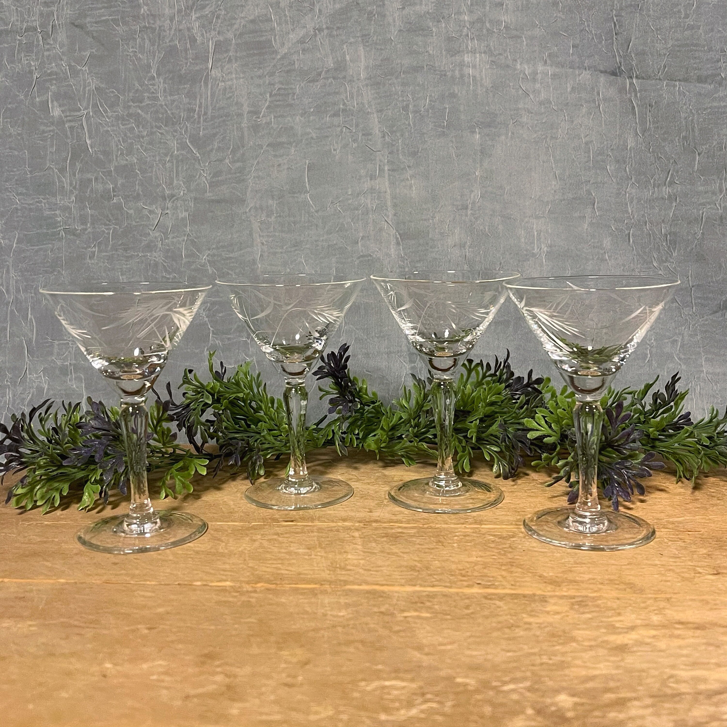 Vintage Set Of 4 Etched Wheat Stemware Glasses Barware Vintage Set Of 4 Etched Wheat Stemware Glasses Barware