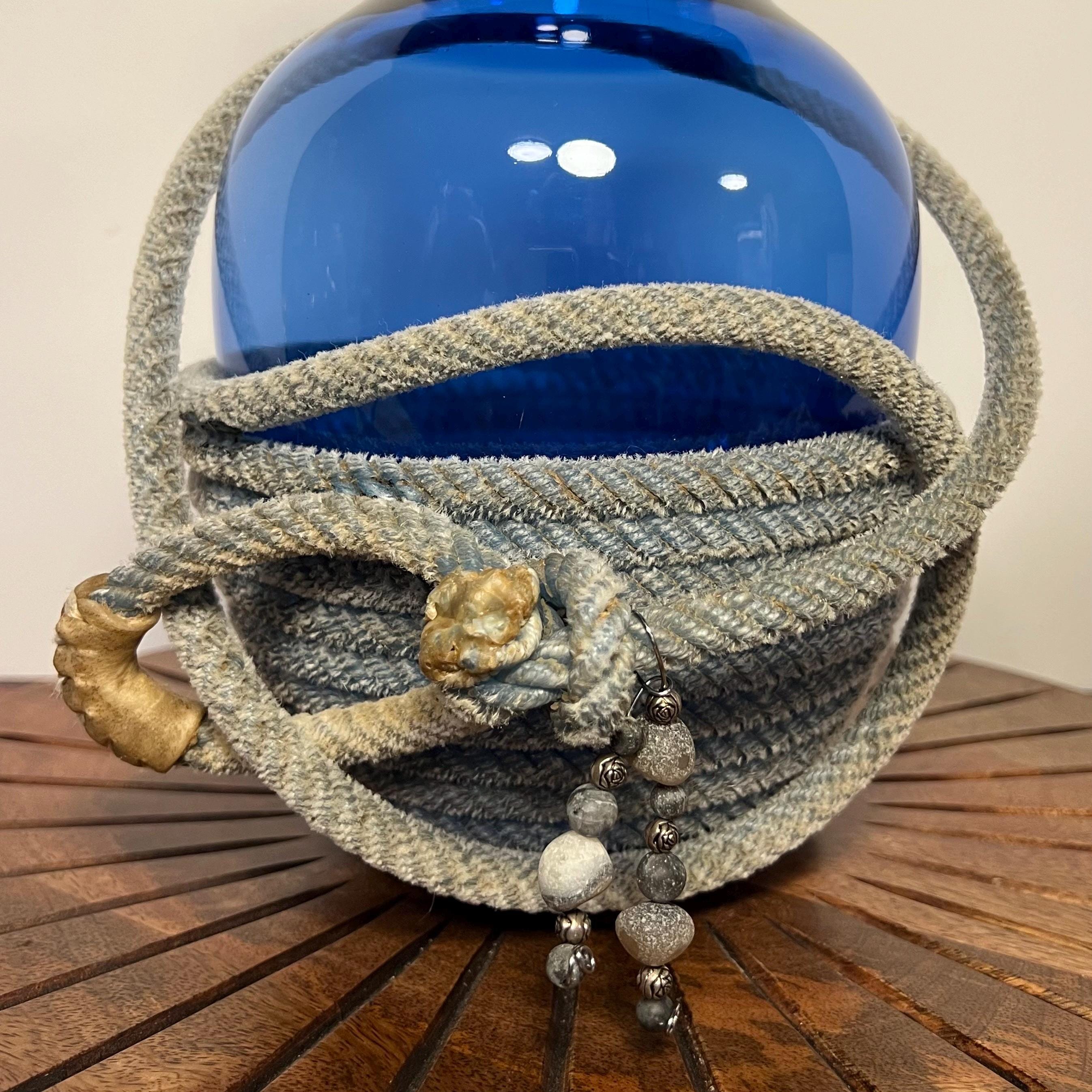 Lariat Rope Wrapped Blue Glass Vase, Lariat Vase, Blue Vase, Spring ...