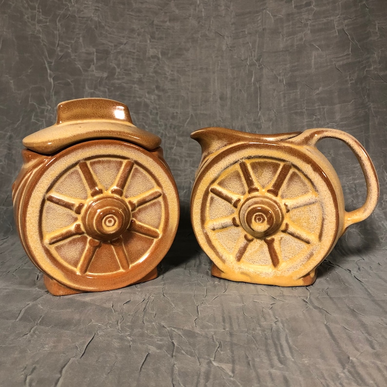 Vintage Frankoma Wagon Wheel Sugar and Creamer Set Etsy