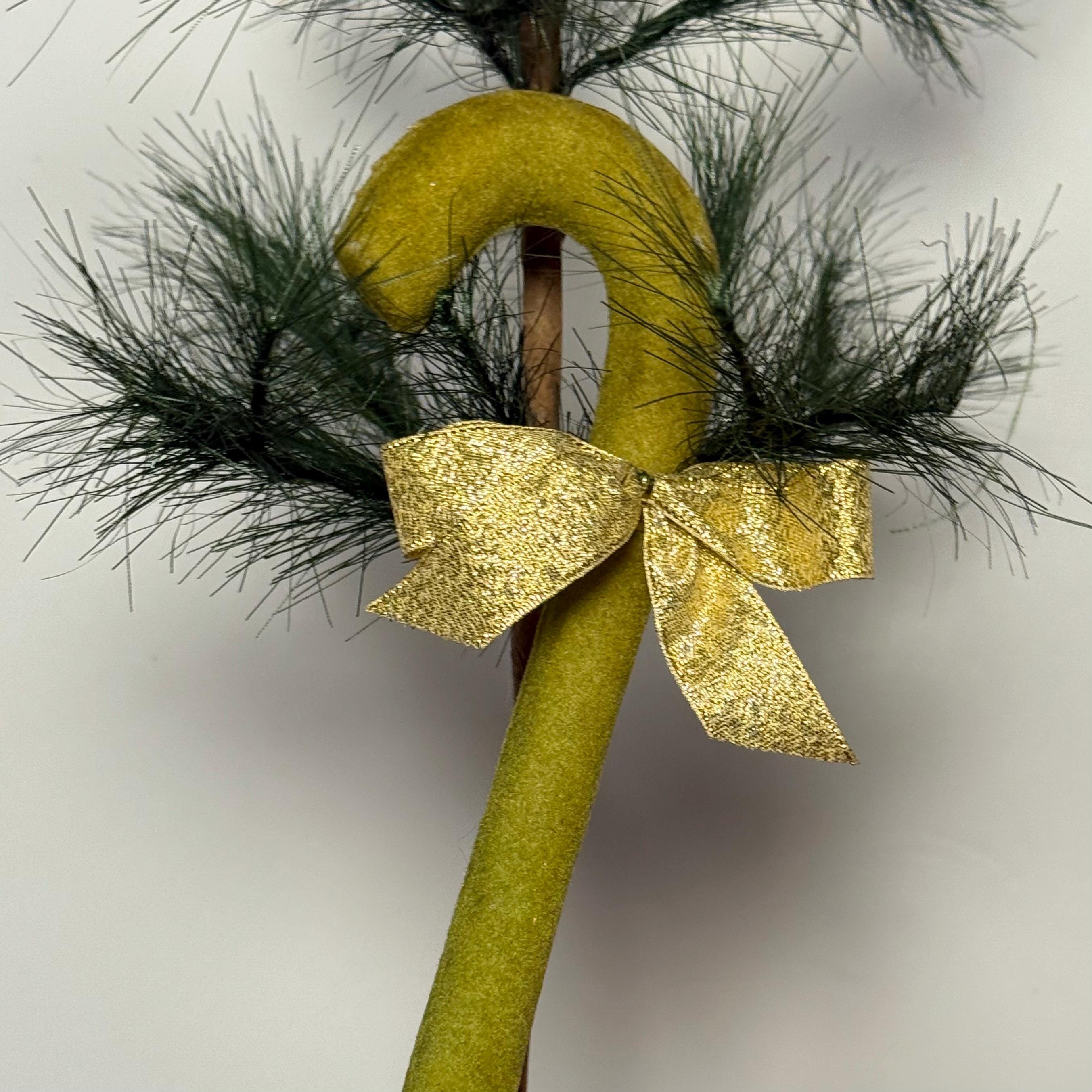 Vintage Flocked Green Candy Cane Pick, Vintage Christmas Decor - Etsy