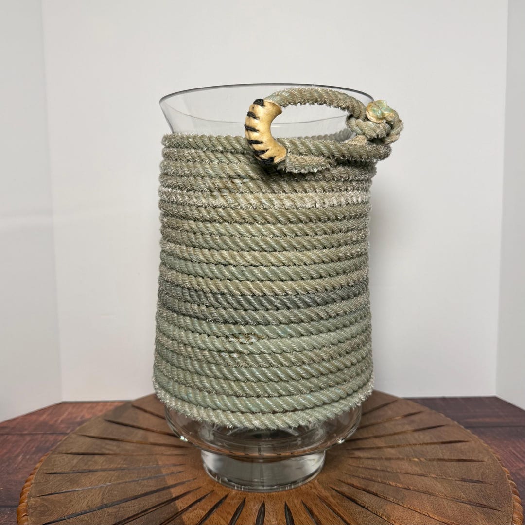String Wrapped Vase Lariat Rope Wrapped Glass Vase, Large Candle Vase, Spring Vase, Western ...