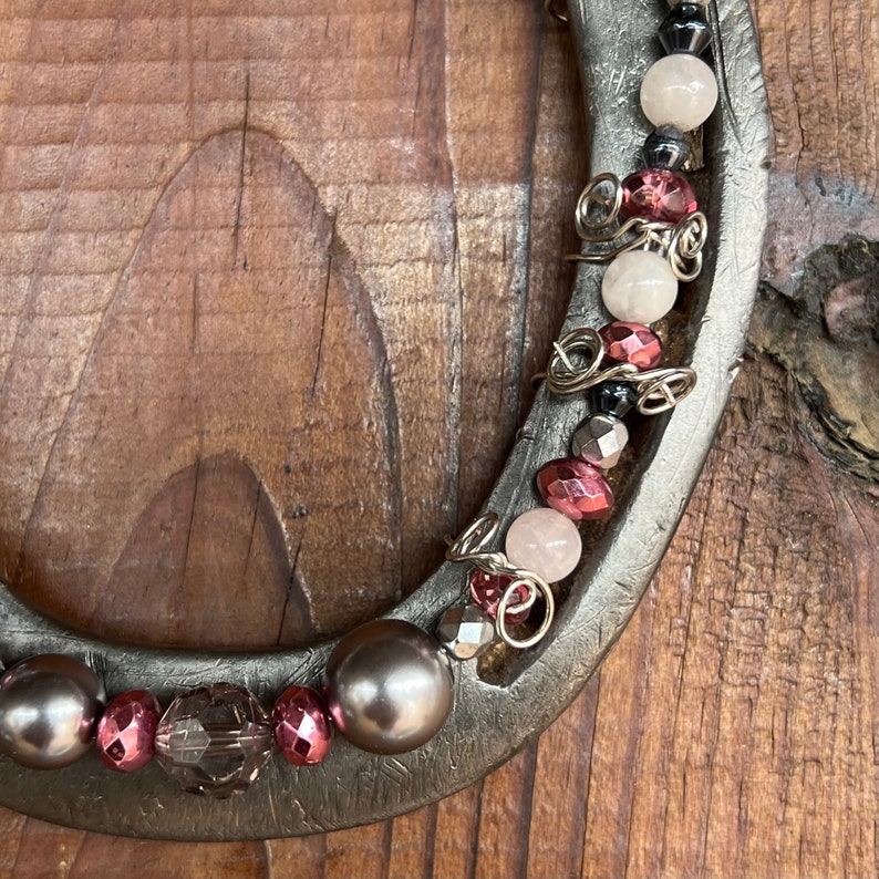 Beaded Horseshoe Pink Beads Pearl Beads Silver Beads Etsy