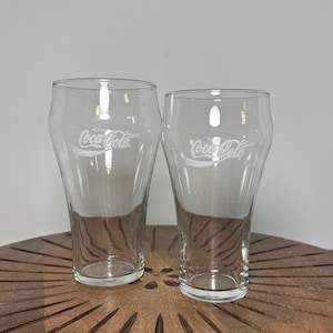 Vintage Coca-Cola Glasses, Set of 2 Clear Glass Coke Glasses, Enjoy Coca-Cola Glasses